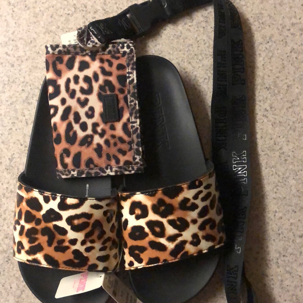 Pink Leopard Slides/ Matching Lanyard Set